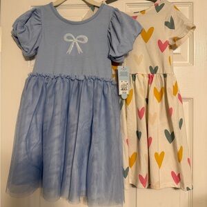Cat & Jack Girls' Blue Tulle Puff-Sleeve Dress and Heart-Print Cotton Dress